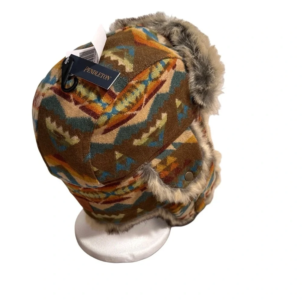 Pendleton 100% Wool Faux Fur Trapper Hat Solstice Canyon Southwestern MED unisex